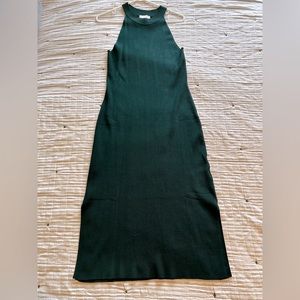 NWT H&M Ribbed High Neck Midi Dress in Emerald Green